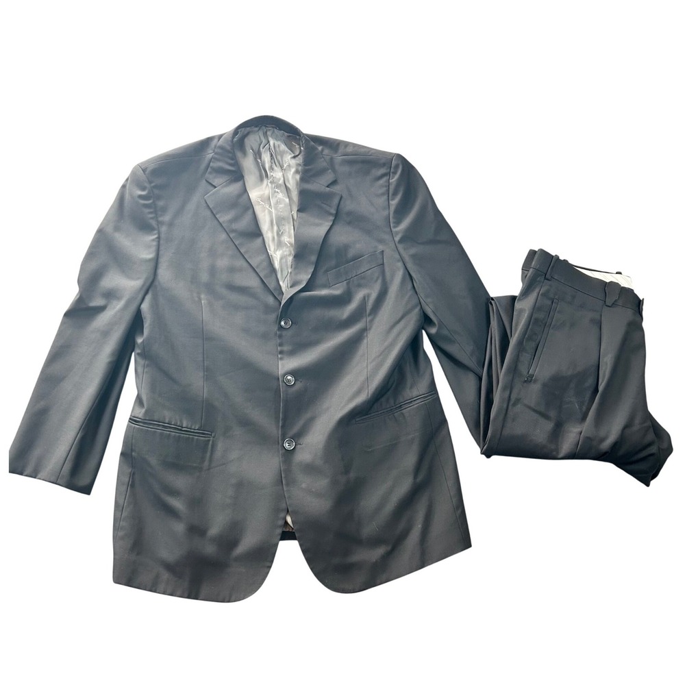 Giorgio‎ Ghanni Mens Black Super 140s Merino Wool 3 Button Suit Set Size 46R 38W